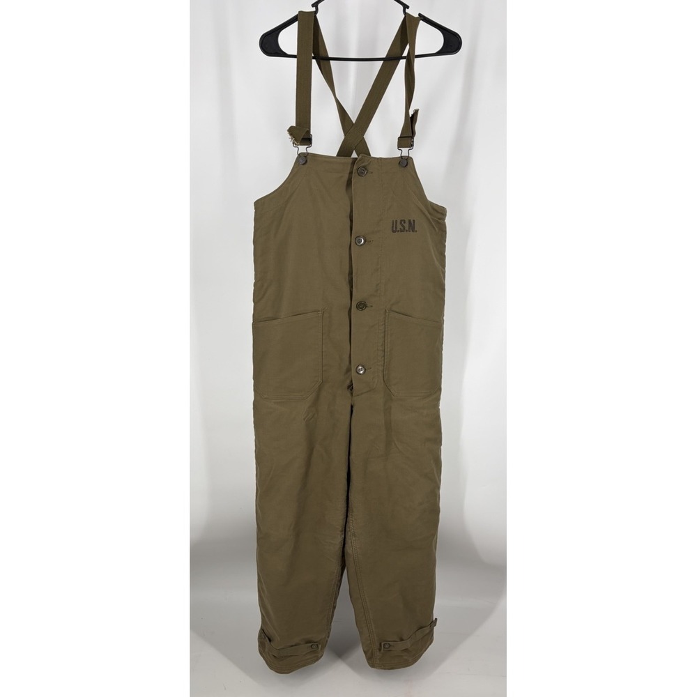 US Navy Deck Bib Overalls Mens Small Green Wool Lined WWII Vintage Talon Zip